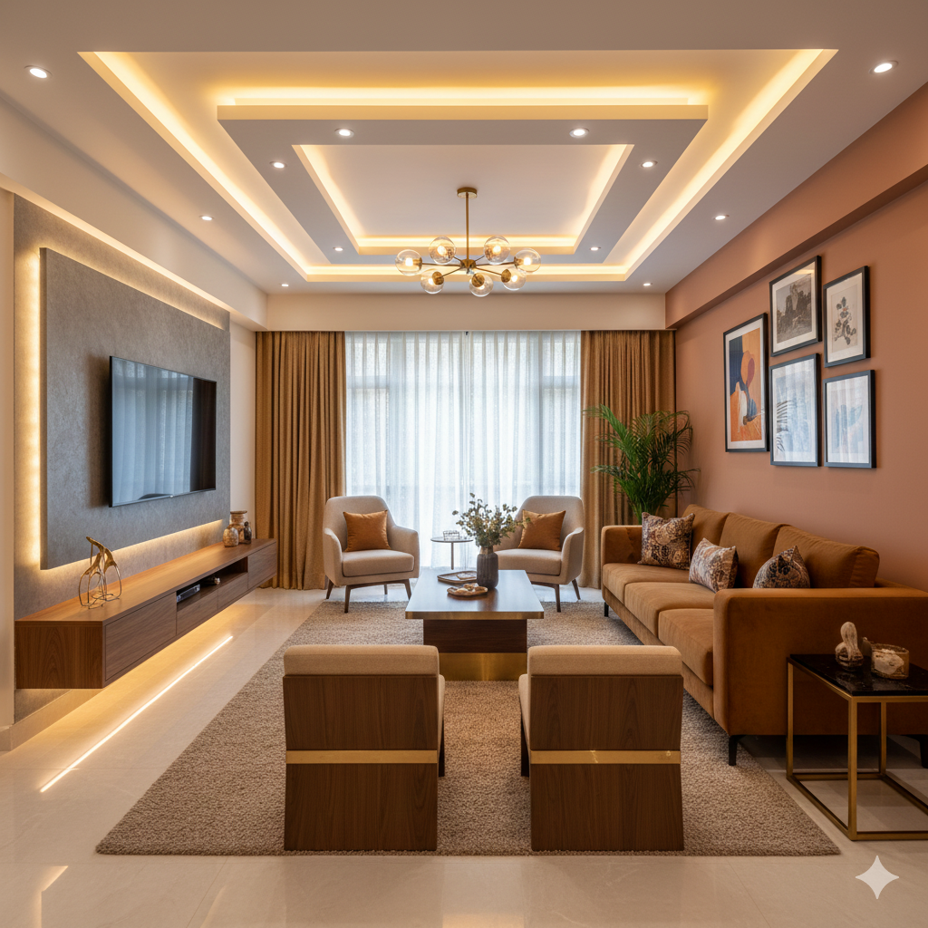 Modern living room interior Hyderabad by SVLP Interiors