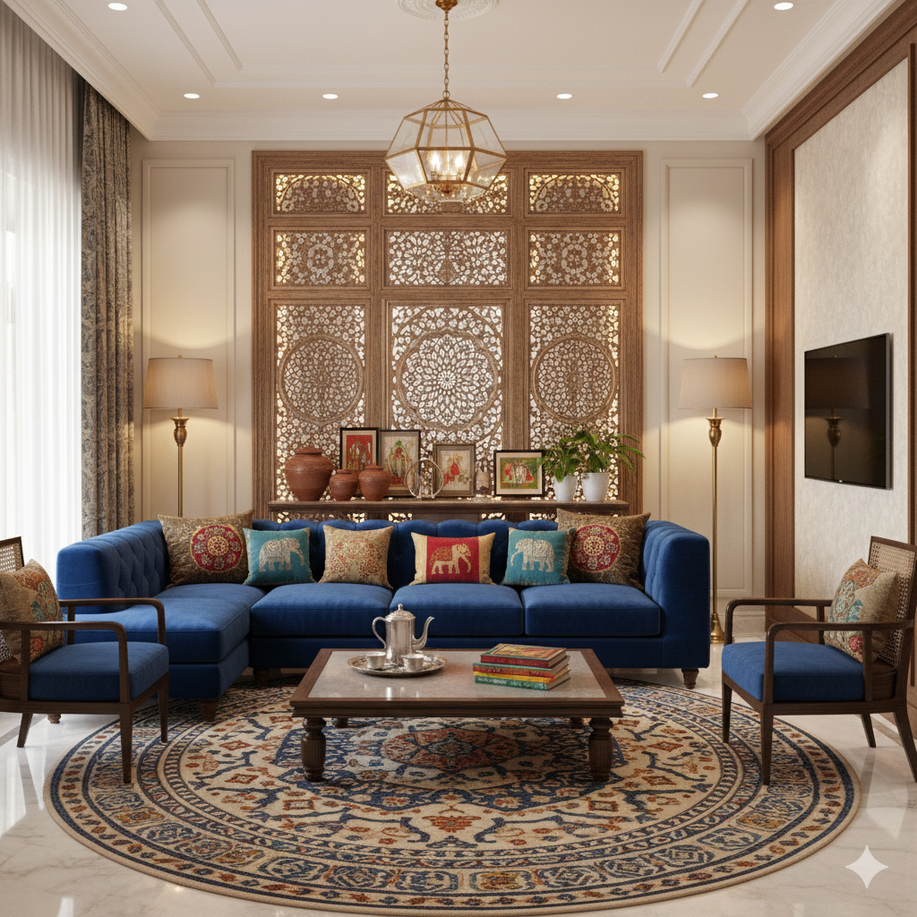 Living room interior designed by SVLP Interiors in Hyderabad