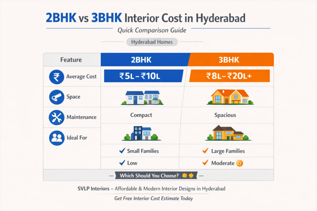 “2BHK vs 3BHK interior cost comparison Hyderabad SVLP Interiors”